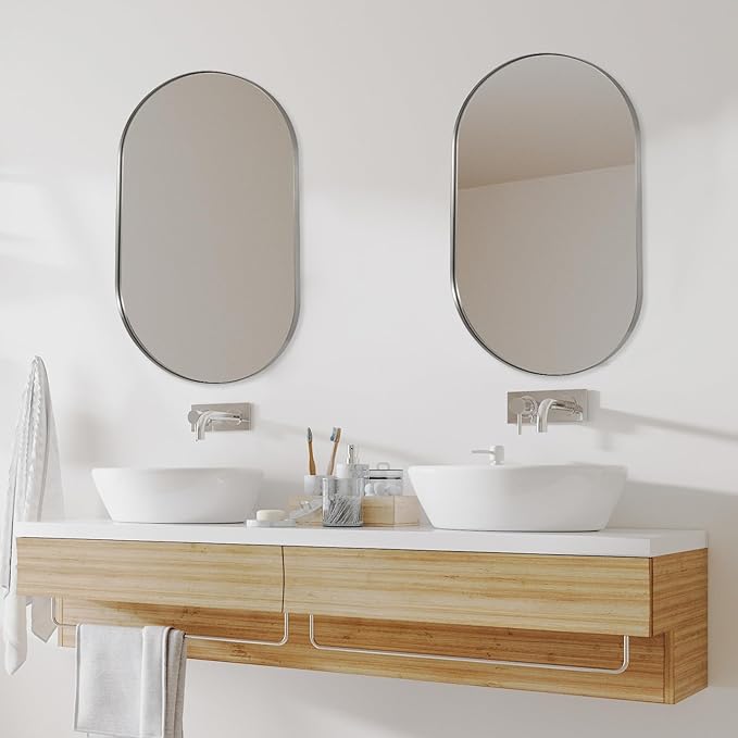 ANDY STAR Brushed Nickel Oval Bathroom Mirror, 24x36 Nickel Pill-Shaped Mirror - Image 9