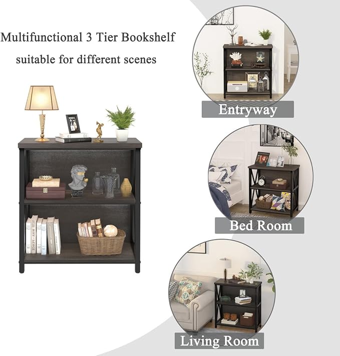 FATORRI Rustic Small 3 Shelf Bookshelf - Image 8