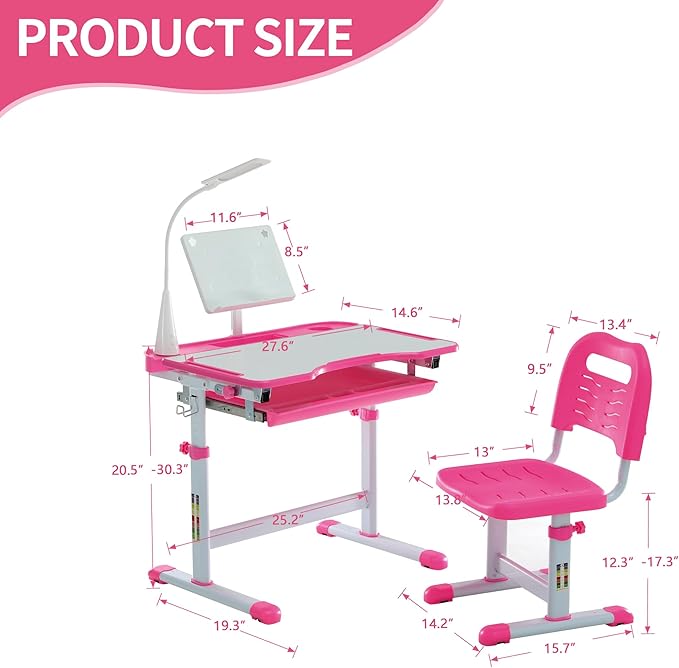 Diroan Kids Functional Desk and Chair Set, Ergonomic Height Adjustable Children - Image 2