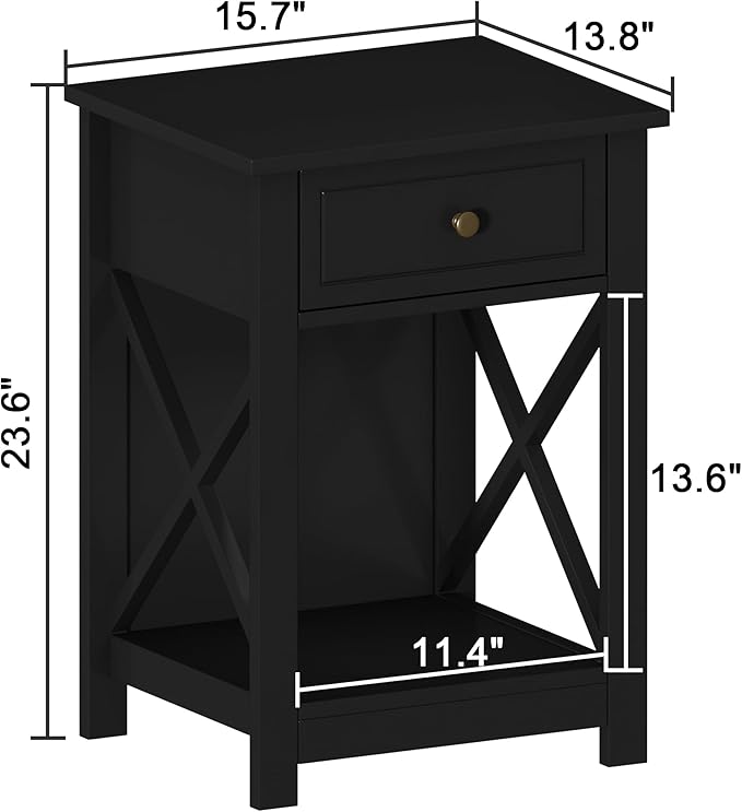 Treocho Black End Table Set of 2, Modern X-Design Night Stand, Bedside End Table - Image 3
