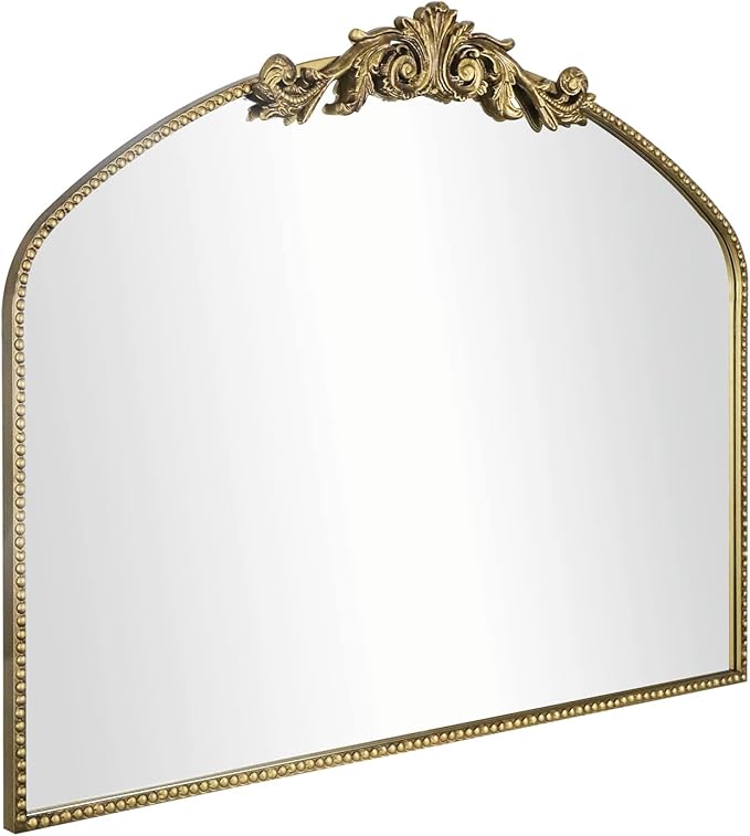 AIXI HOME Vintage Gold Arched Mirror 40"X31", Antique Baroque Mantel Wall Mirror - Image 8
