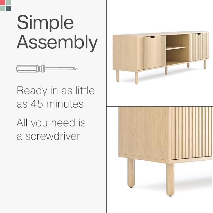 Contemporary Fluted TV Stand, 70 Inches TV Media Console, Supports 32 to 80" TVs - Image 4