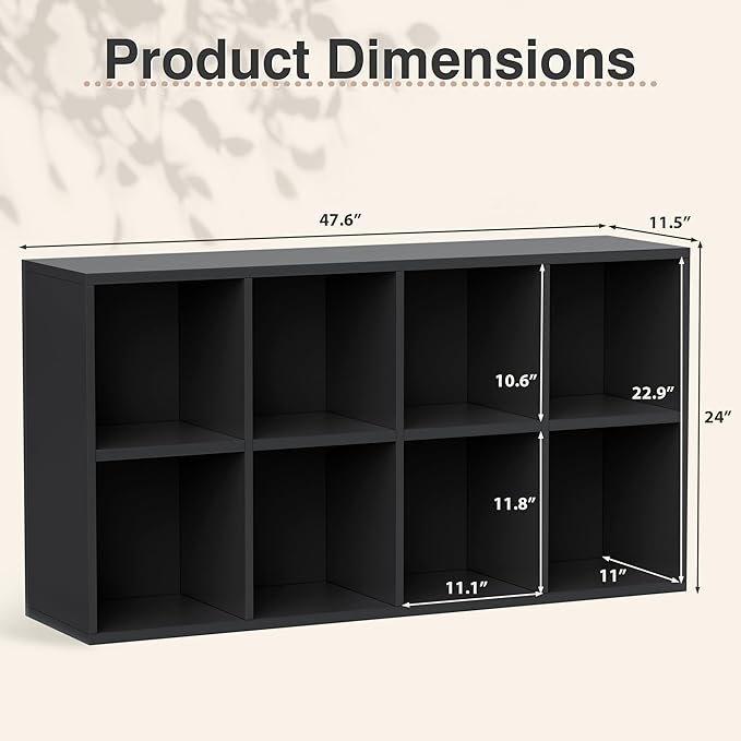 YESHOMY 8 Black Cube Bookcase, Open Frame 2-Tier Book Shelf, Bookshelf Storage - Image 2