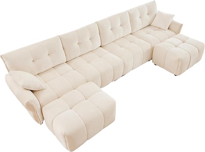 Modern Chenille Fabric 4-Seat Sofa w/Two Ottoman+2 Pillows, Premium Upholstery - Image 6
