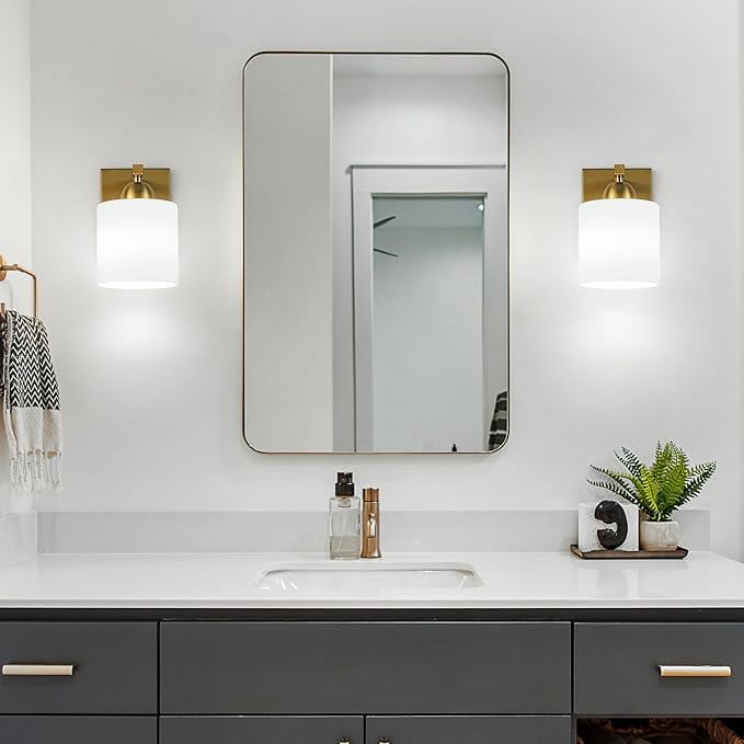 Gold Milk Glass Wall Sconces, 1 Pack Hardwired Indoor Wall Light Fixtures - Image 5
