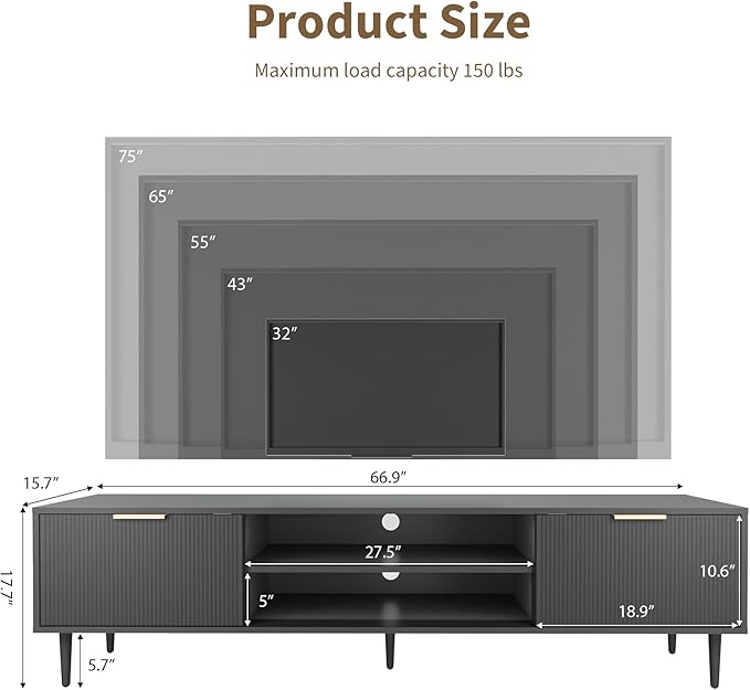 GarveeHome Black TV Stand, TV Stands - Image 2
