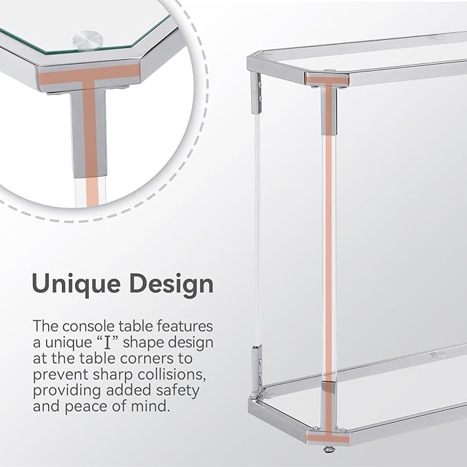 Glass Coffee Table, Acrylic Leg, Chrome Frame, Rectangular Center Table - Image 5