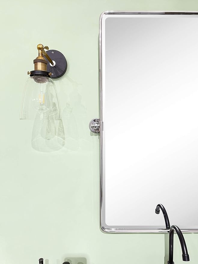 TEHOME 27 x 35'' Farmhouse Chrome Metal Framed Pivot Rectangle Bathroom Mirror - Image 4