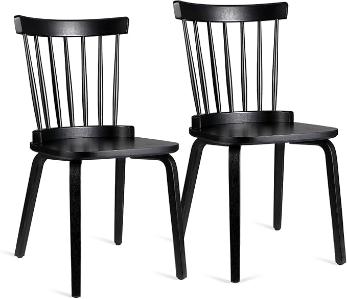 Unovivy Wood Dining Chairs Set of 2, Windsor Farmhouse Spindle Back, Widen Seat by Unovivy