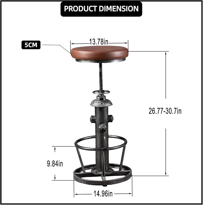 Industrial Swivel Bar Stools Kitchen Island Dining Chairs Pu Seat Bar Counter - Image 3