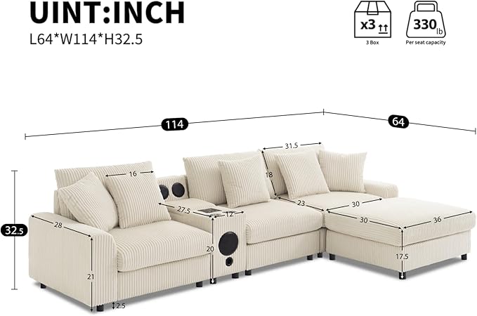 Merax 114 * 64" Corduroy Sectional Couches - Image 2