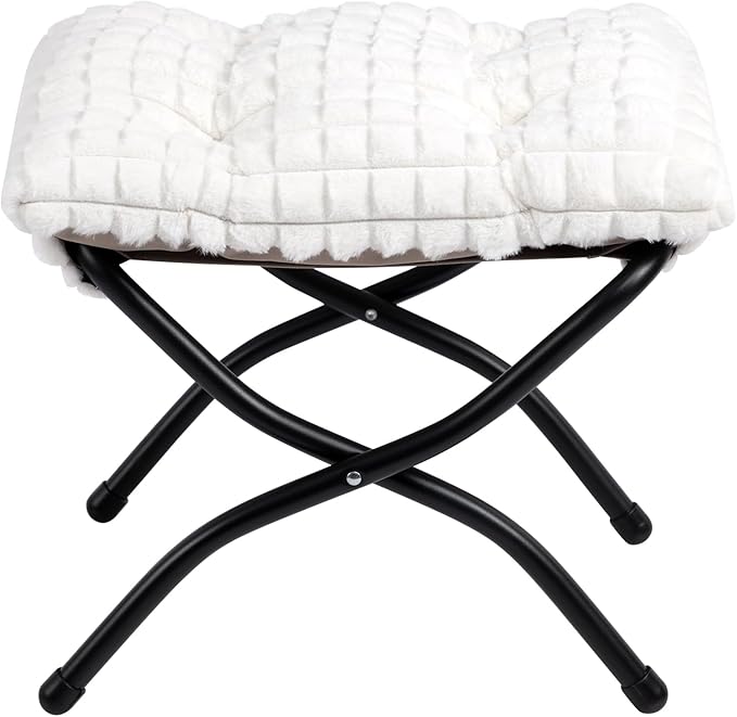 HollyHOME 15" Folding Footrest Stool, Upholstered Small Foldable Ottoman - Image 9