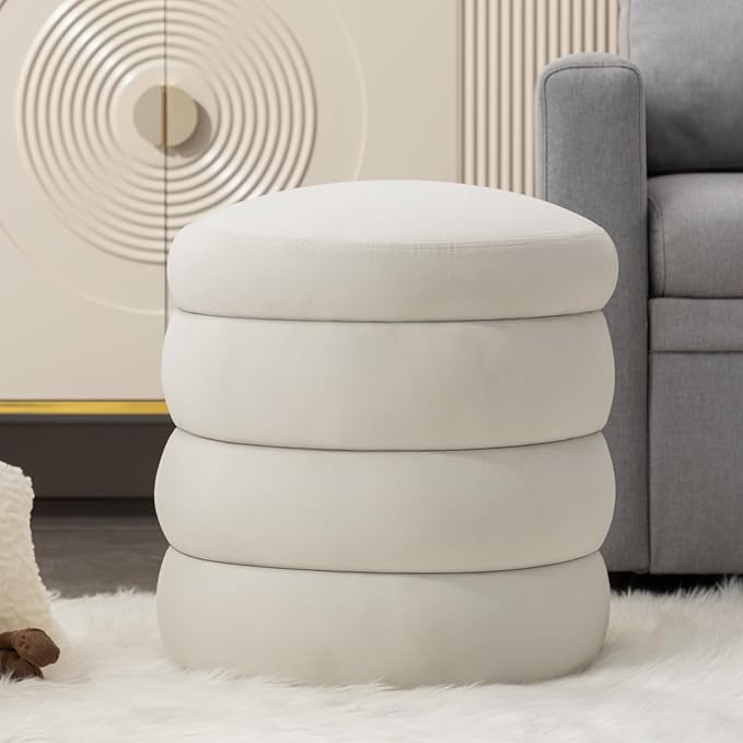 Furniliving Modern Round Ottoman, Soft Bedroom Ottoman Footstool Round Ottomans by FurnilivingFurnitureforHome