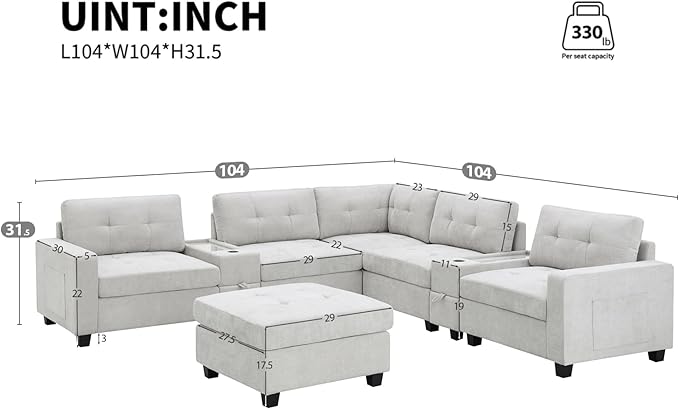 Merax 104 * 104" Chenille Sectional Couches - Image 2