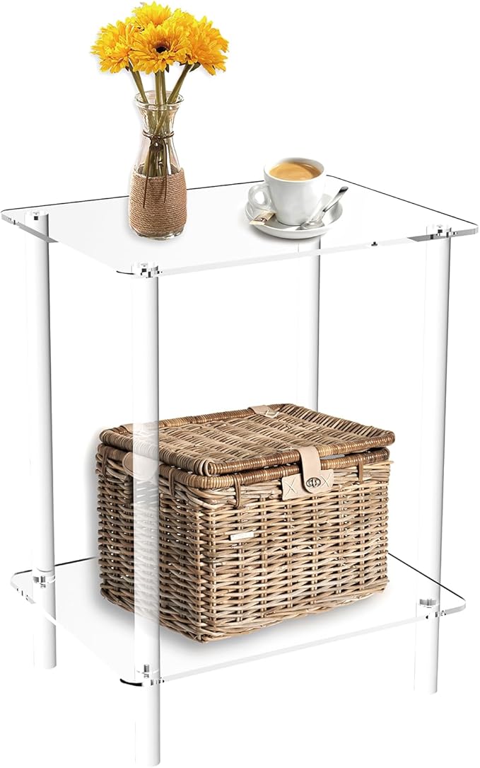 Clear Acrylic End Table, 2-Tier Modern Side Table by KMANDLU