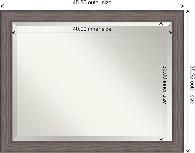 Amanti Art Grey Wall Mirror 35x45 Country Barnwood Rectangle Bathroom Mirror - Image 4