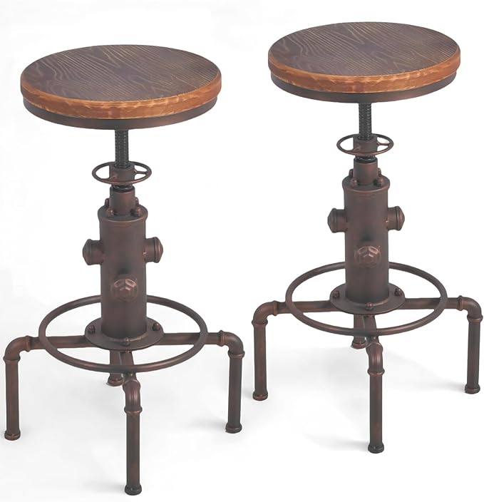 Topower Antique Vintage Industrial Barstool Solid Wood Water Pipe Fire Hydrant - Image 7