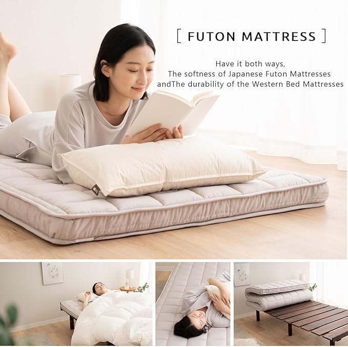EMOOR Japanese Padded Futon Mattress Machi Twin Gray, Gusset Foldable Storable - Image 2