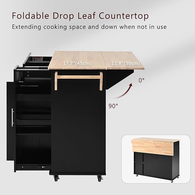 46" Kitchen Island with Drop Leaf, Dining Storage Cart W/ 3 Tier Pull Out - Image 6