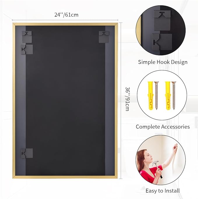 Koonmi Gold Mirrors for Wall, 24x36 Inch Bathroom Mirror, Rectangular Wall - Image 5
