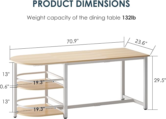 soges Dining Table for 4-6 Person, 71 inch Long Kitchen Dining Table for Living - Image 2