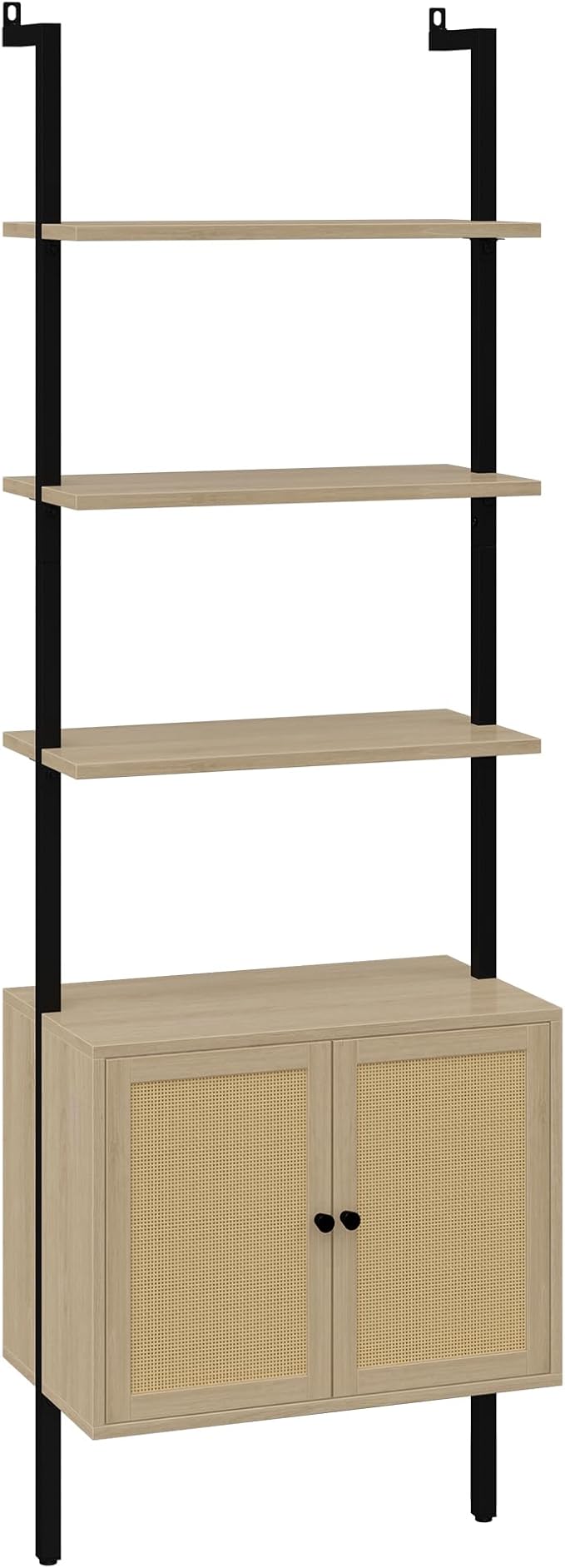 Yusong 73" Tall Bookshelf with Cabinet, Industrial Ladder Wall Mount Shelf - Image 9