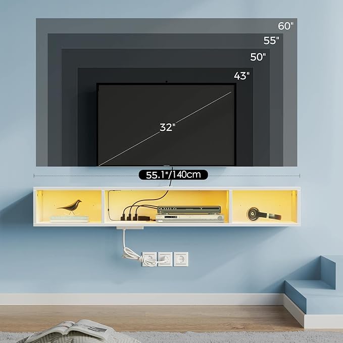 Rolanstar TV Stand with Power Outlet, Floating TV Stand with RGB Lights - Image 6