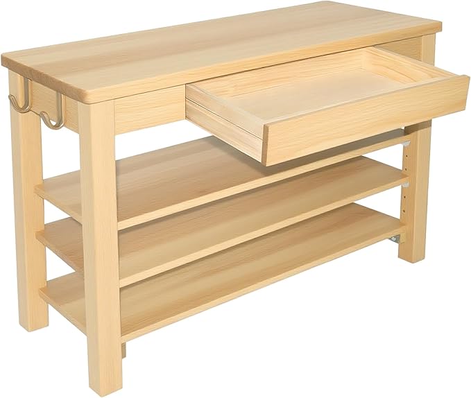Wood Shoe Bench Entryway with Drawer: 3-Tiers Wooden Storage Shoe Rack with - Image 6