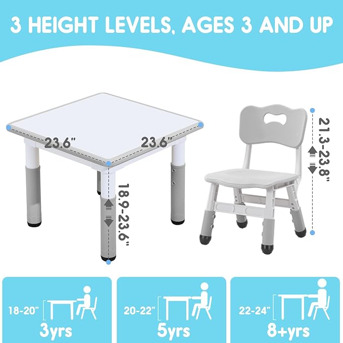 Kids Table & Chair Set with Adjustable Toddler-Safe Non-Slip Legs, Activity & - Image 5