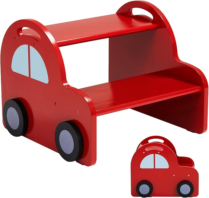 Wooden 2 Step Stool for Toddlers|Red Car Kids Stool by Annualring