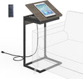 C Shaped End Tables with Charging Station, 45° Tiltable Adjustable Flip Top by Unknown