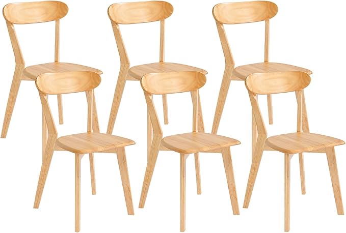 DELAVIN Soild Wood Dining Chairs Set of 6, Mid Century Oak Wood Kitchen Chairs by DELAVIN