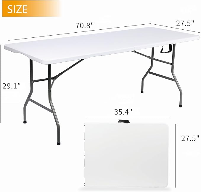 Folding Table 6 FT Lightweight Portable Plastic Fold-in-Half Utility Foldable - Image 3
