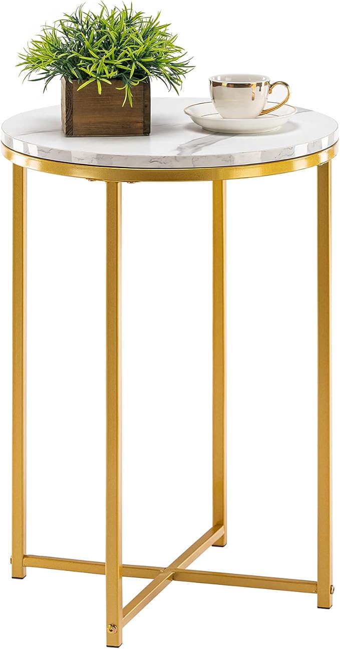 TECHMILLY Round End Table, Faux Marble Sofa Table, Accent Side Table by TECHMILLY