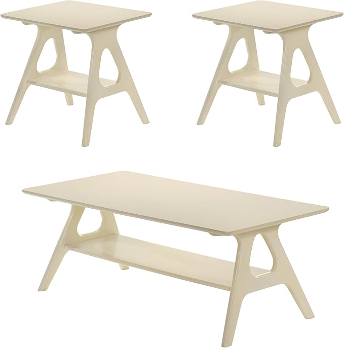 Roundhill Furniture Arona 3-Piece Coffee Table Set, Coffee Table and Two End - Image 13