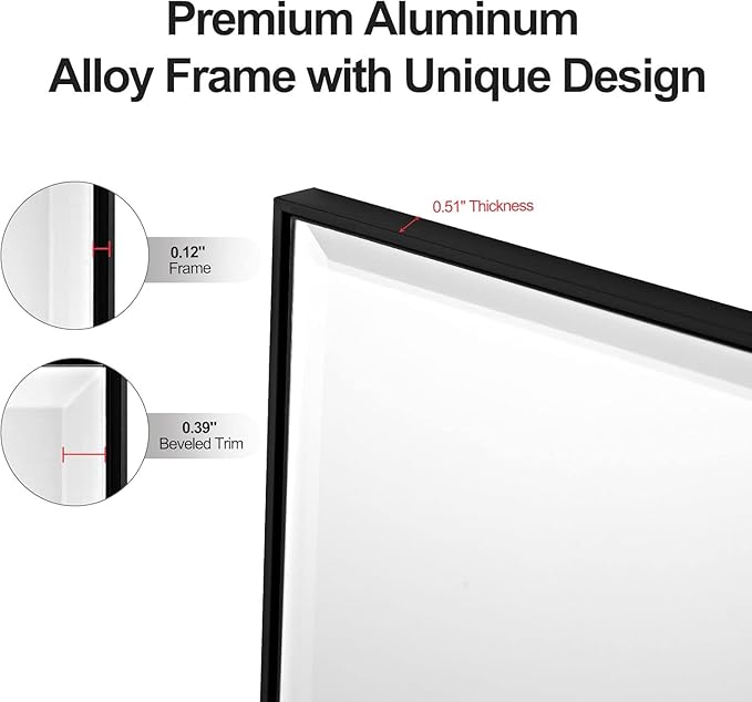 24x32 Inch Black Mirror with Beveled Trim, Aluminum Frame Bathroom Vanity Mirror - Image 6
