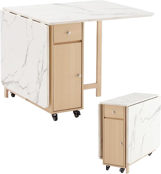Drop Leaf Table Extendable, Foldable Kitchen Table Space Saving, Folding Dining by Unknown
