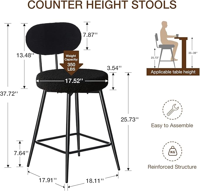 HOMMPA Swivel Bar Stools Set of 3 Counter Height Bar Stools Chiars 26'' Boucle - Image 2