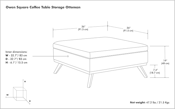 SIMPLIHOME Owen 36 inch Wide Mid Century Modern Square Coffee Table Storage - Image 3