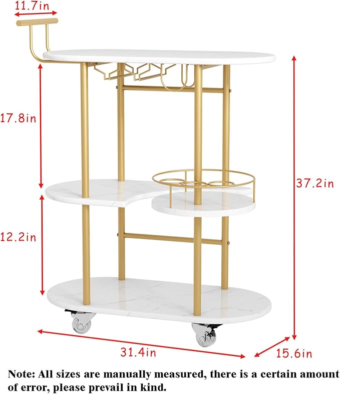 3 Tier Gold Bar Carts for Home Bar Serving Cart - Image 3
