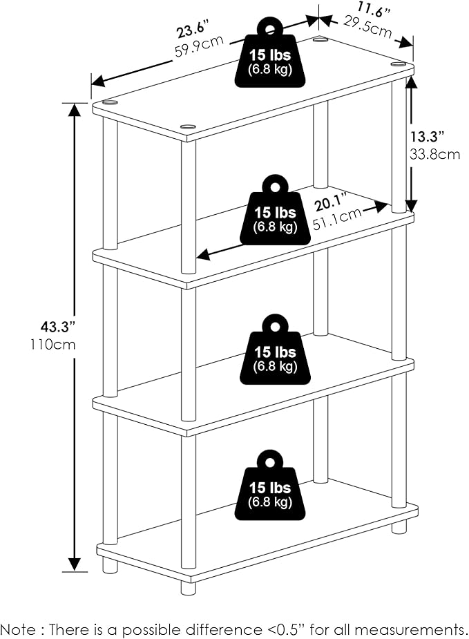 Furinno Turn-N-Tube 4-Tier Multipurpose Shelf Display Rack, Amber Pine/Black - Image 3