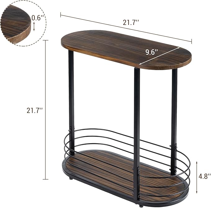 MyGift 21 Inch Tall Brown Wood Oval Side Table, 2 Tier Living Room Sofa End or - Image 5