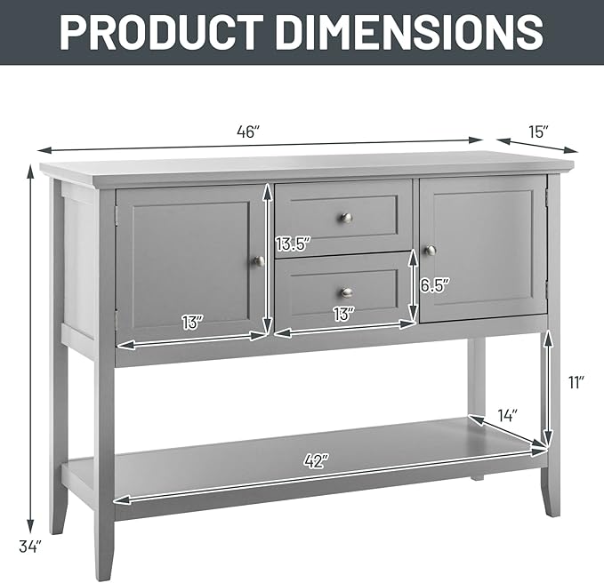 COSTWAY Buffet Sideboard, with 2 Wood Storage Drawers & Open Shelf, Console - Image 3