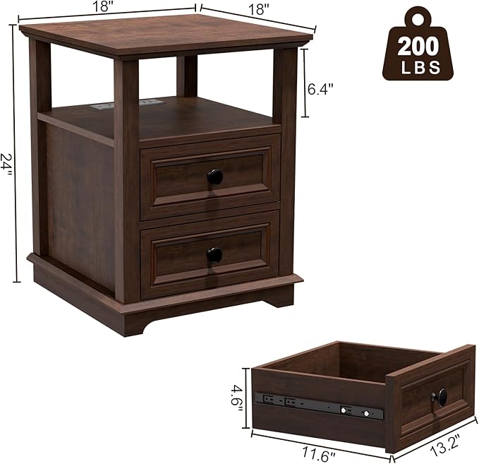 18" Wide End Table with Fast Charging Station Set of 2, 18” Wide Sofa Side - Image 2