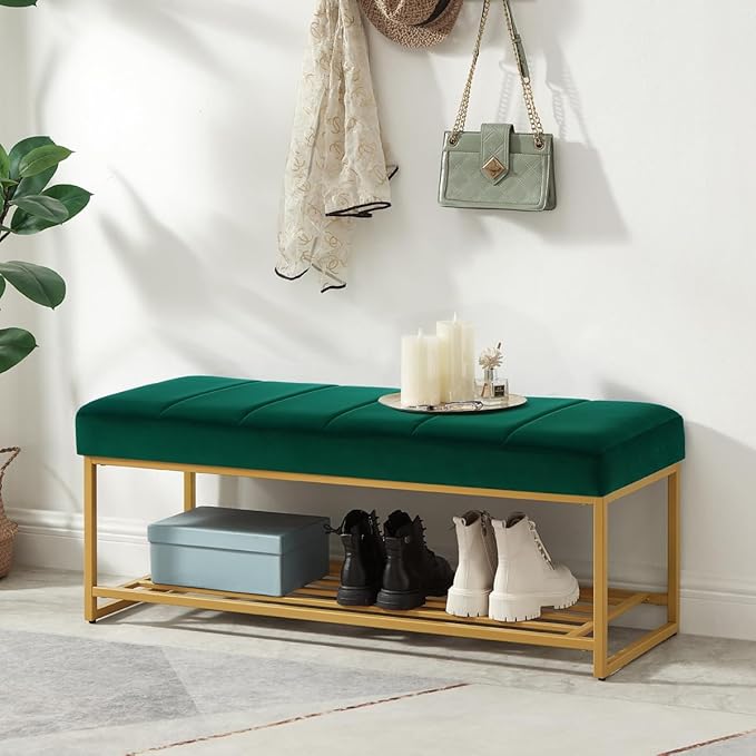 24KF Jade Velvet Upholstered End of Bed Bench - Image 3