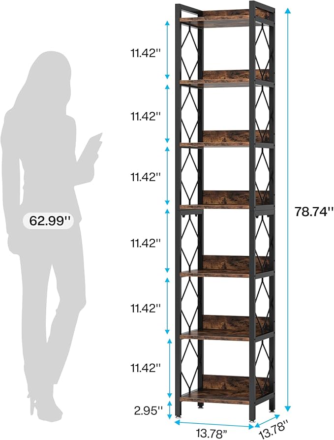 Tribesigns 78.7 Inch Extra Tall Narrow Bookshelf, 7 Tier Skinny Bookcase - Image 2