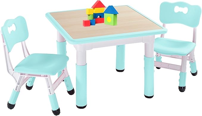 FUNLIO Kids Table and 2 Chairs Set, Height Adjustable Toddler Table and Chair by FUNLIO