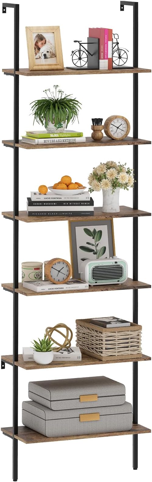 Bookcase Rustic Brown 6 Tiers Modern Bookshelf Room Organizer Open Tall Wall by Wolawu