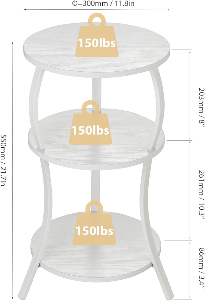 Vintage Small Round Side Table, 3-Tier Slim Waist Circular End Table - Image 3