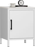 Nightstand with 1 Door, Metal Side Table with Wooden top by Steehoom